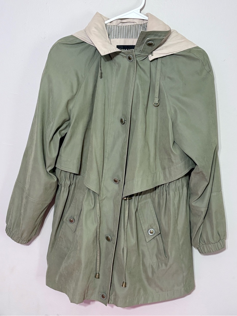 Braetan Light Olive and Cream Hooded Trench Coat